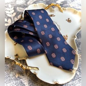 Christian Dior Navy Blue Silk Tie Elegant Pattern